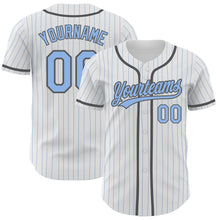 Load image into Gallery viewer, Custom White Light Blue Pinstripe Light Blue-Steel Gray Authentic Baseball Jersey
