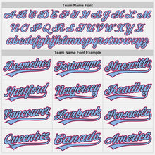 Load image into Gallery viewer, Custom White Light Blue Pinstripe Light Blue Black-Pink Authentic Baseball Jersey
