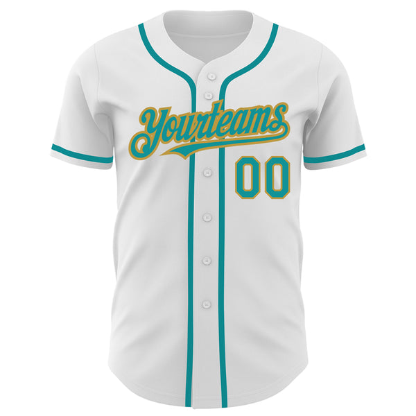 Cheap Custom White Teal-Old Gold Authentic Baseball Jersey Free