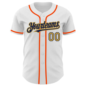 Custom White Old Gold Navy-Orange Authentic Baseball Jersey