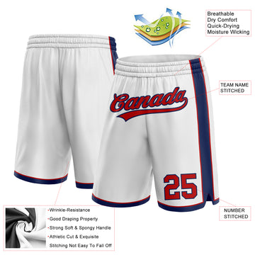 Custom White Red-Navy Authentic Basketball Shorts