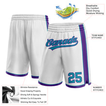 Load image into Gallery viewer, Custom White Teal-Purple Authentic Basketball Shorts
