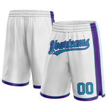 Load image into Gallery viewer, Custom White Teal-Purple Authentic Basketball Shorts
