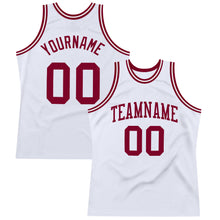 Load image into Gallery viewer, Custom White Maroon Authentic Throwback Basketball Jersey
