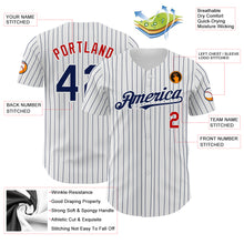 Load image into Gallery viewer, Custom White Navy Pinstripe Red Authentic Baseball Jersey
