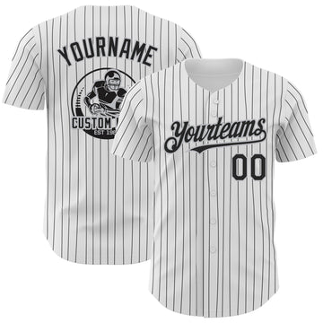 Custom White Black Pinstripe Gray Authentic Baseball Jersey