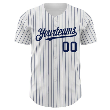 Custom White Navy Pinstripe Navy Authentic Baseball Jersey