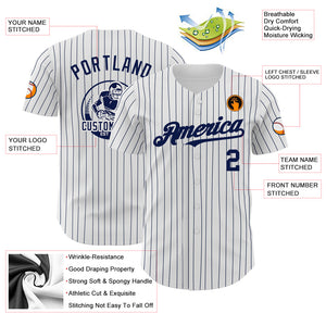 Custom White Navy Pinstripe Navy Authentic Baseball Jersey