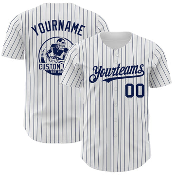 Custom White Navy Pinstripe Navy Authentic Baseball Jersey