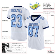 Laden Sie das Bild in den Galerie-Viewer, Custom White Light Blue-Navy Mesh Authentic Football Jersey
