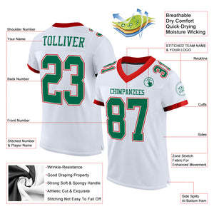 Custom White Kelly Green-Red Mesh Authentic Football Jersey