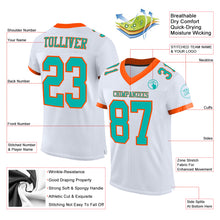 Laden Sie das Bild in den Galerie-Viewer, Custom White Aqua-Orange Mesh Authentic Football Jersey
