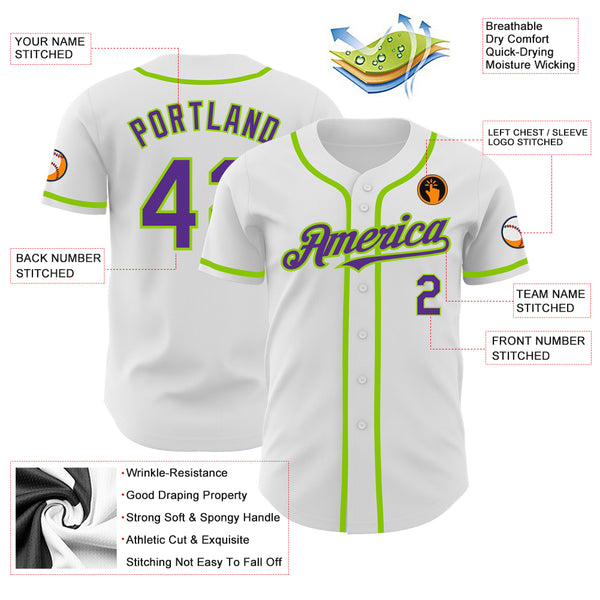 Cheap Custom White Purple-Neon Green Authentic Baseball Jersey Free  Shipping – CustomJerseysPro