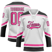 Загрузить изображение в средство просмотра галереи, Custom White Pink-Black Hockey Lace Neck Jersey
