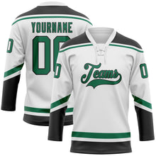 Load image into Gallery viewer, Custom White Kelly Green-Black Hockey Lace Neck Jersey
