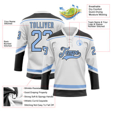 Laden Sie das Bild in den Galerie-Viewer, Custom White Light Blue-Black Hockey Lace Neck Jersey
