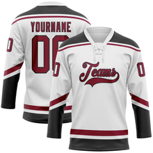 Загрузить изображение в средство просмотра галереи, Custom White Maroon-Black Hockey Lace Neck Jersey
