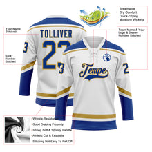 Laden Sie das Bild in den Galerie-Viewer, Custom White Royal-Old Gold Hockey Lace Neck Jersey
