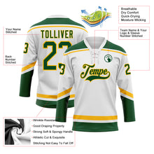 Laden Sie das Bild in den Galerie-Viewer, Custom White Green-Gold Hockey Lace Neck Jersey
