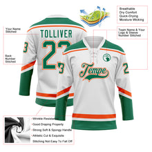 Laden Sie das Bild in den Galerie-Viewer, Custom White Kelly Green-Orange Hockey Lace Neck Jersey
