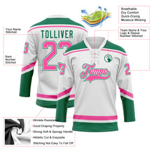Загрузить изображение в средство просмотра галереи, Custom White Pink-Kelly Green Hockey Lace Neck Jersey
