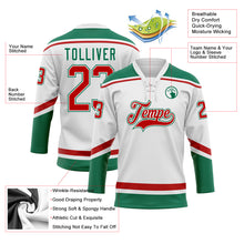 Laden Sie das Bild in den Galerie-Viewer, Custom White Red-Kelly Green Hockey Lace Neck Jersey
