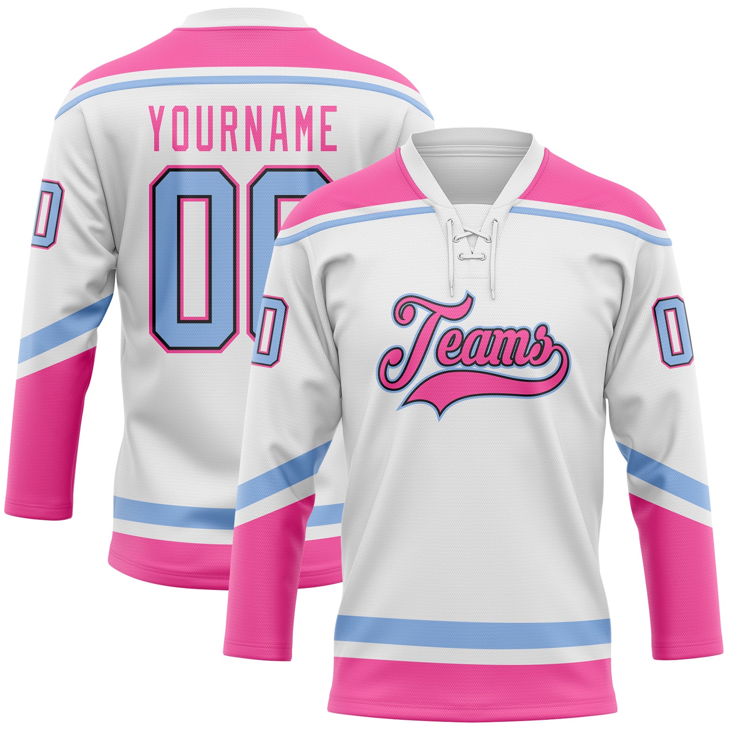 Custom Powder Blue Pink-Black Hockey Jersey Women's Size:L