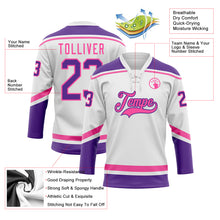 Laden Sie das Bild in den Galerie-Viewer, Custom White Purple-Pink Hockey Lace Neck Jersey
