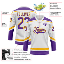 Загрузить изображение в средство просмотра галереи, Custom White Purple-Gold Hockey Lace Neck Jersey
