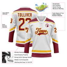 Загрузить изображение в средство просмотра галереи, Custom White Crimson-Gold Hockey Lace Neck Jersey
