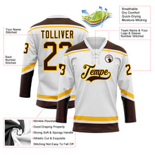 Laden Sie das Bild in den Galerie-Viewer, Custom White Brown-Gold Hockey Lace Neck Jersey
