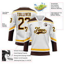 Charger l&#39;image dans la galerie, Custom White Brown-Gold Hockey Lace Neck Jersey
