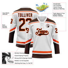 Laden Sie das Bild in den Galerie-Viewer, Custom White Brown-Orange Hockey Lace Neck Jersey
