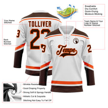 Charger l&#39;image dans la galerie, Custom White Brown-Orange Hockey Lace Neck Jersey
