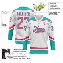 Laden Sie das Bild in den Galerie-Viewer, Custom White Neon Pink-Aqua Hockey Lace Neck Jersey
