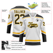 Laden Sie das Bild in den Galerie-Viewer, Custom White Black-Gold Hockey Lace Neck Jersey
