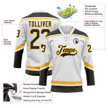 Load image into Gallery viewer, Custom White Black-Gold Hockey Lace Neck Jersey
