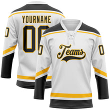 Charger l&#39;image dans la galerie, Custom White Black-Gold Hockey Lace Neck Jersey
