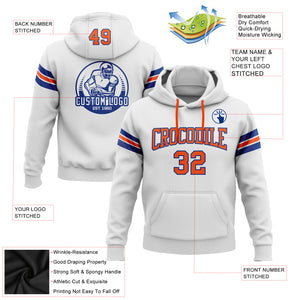 Custom Stitched White Orange-Royal Football Pullover Sweatshirt Hoodie