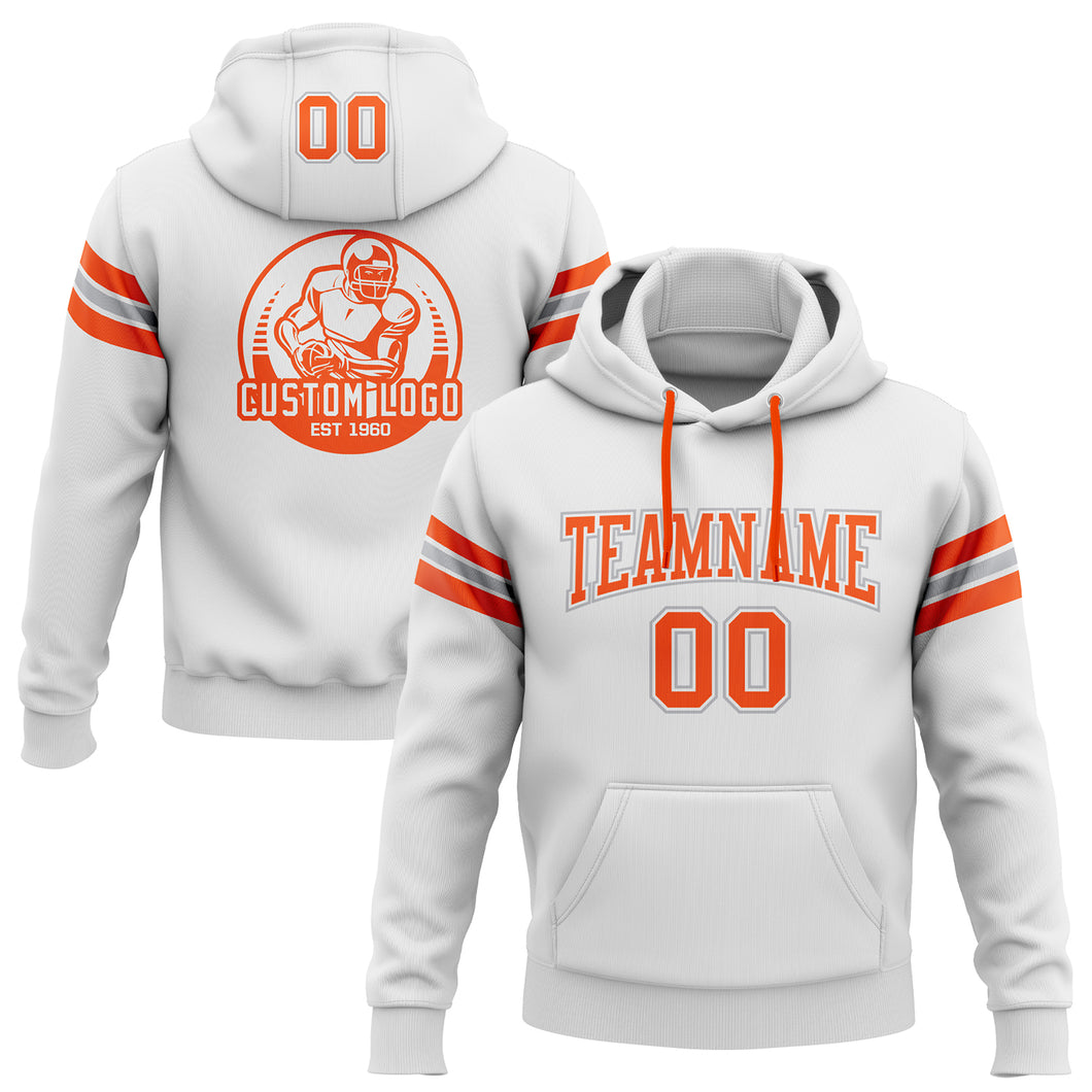 Custom Stitched White Orange-Gray Football Pullover Sweatshirt Hoodie