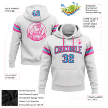 Load image into Gallery viewer, Custom Stitched White Sky Blue Black-Pink Football Pullover Sweatshirt Hoodie
