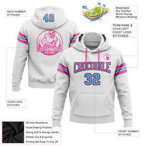 Custom Stitched White Sky Blue Black-Pink Football Pullover Sweatshirt Hoodie