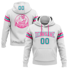 Load image into Gallery viewer, Custom Stitched White Aqua-Pink Football Pullover Sweatshirt Hoodie
