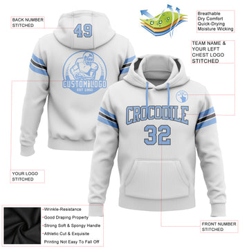 Custom Stitched White Light Blue-Steel Gray Football Pullover Sweatshirt Hoodie