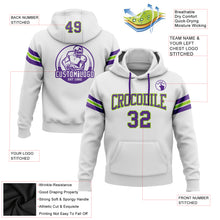 Load image into Gallery viewer, Custom Stitched White Purple-Neon Green Football Pullover Sweatshirt Hoodie

