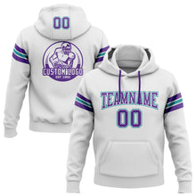 Load image into Gallery viewer, Custom Stitched White Purple-Teal Football Pullover Sweatshirt Hoodie
