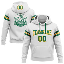 Load image into Gallery viewer, Custom Stitched White Kelly Green-Gold Football Pullover Sweatshirt Hoodie
