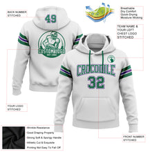 Load image into Gallery viewer, Custom Stitched White Kelly Green-Purple Football Pullover Sweatshirt Hoodie
