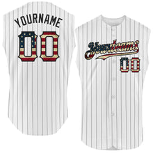 Load image into Gallery viewer, Custom White Black Pinstripe Vintage USA Flag Authentic Sleeveless Baseball Jersey
