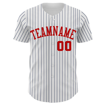 Custom White Navy Pinstripe Red Authentic Baseball Jersey